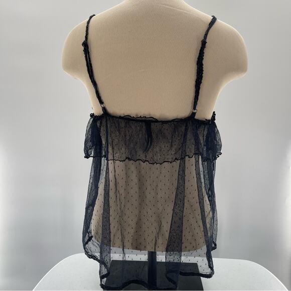 Anthropologie Lace Babydoll Sheer Mesh Tiered Black Slip Top Teddy Size Large - Picture 5 of 9